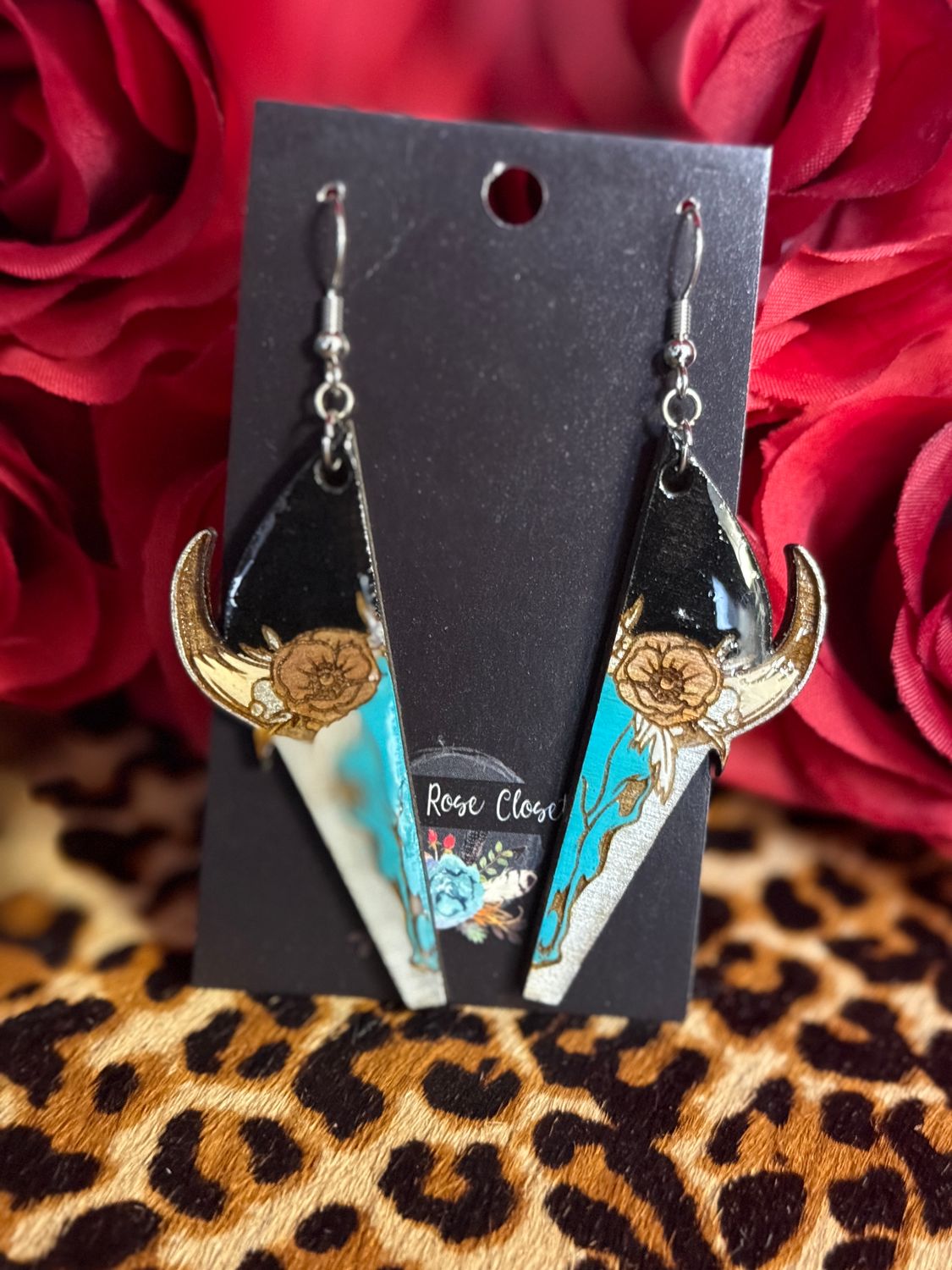Turquoise Steer Skull Earrings