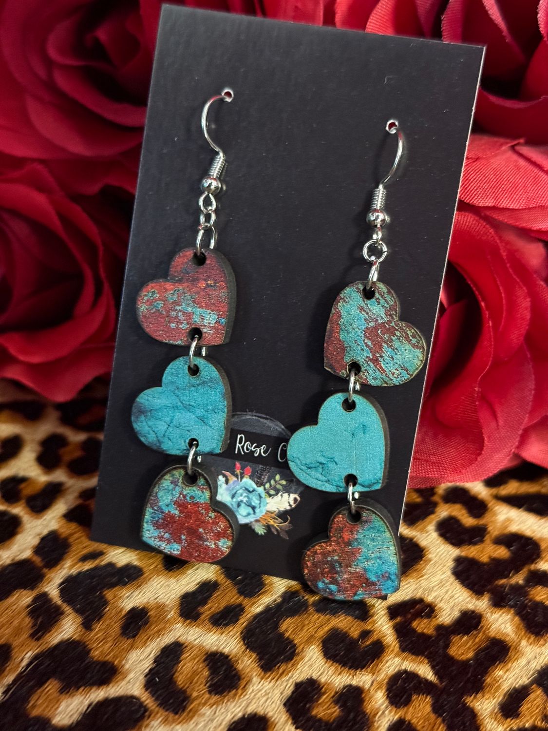 Triple Patina Heart Earrings