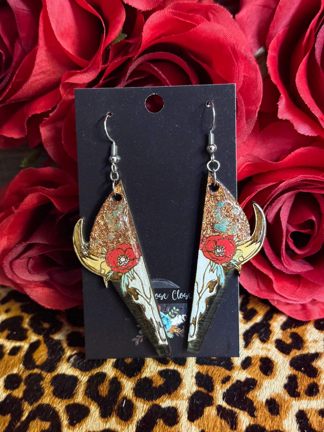 White Steer Skull Earrings