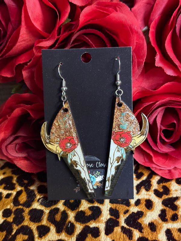 White Steer Skull Earrings