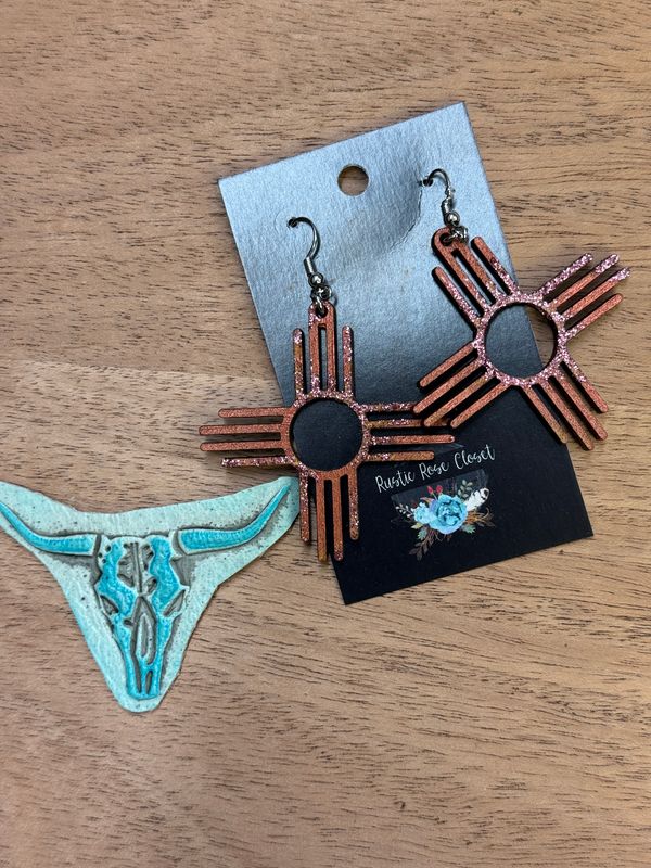 Copper Glitter 2&quot; Zia Earrings