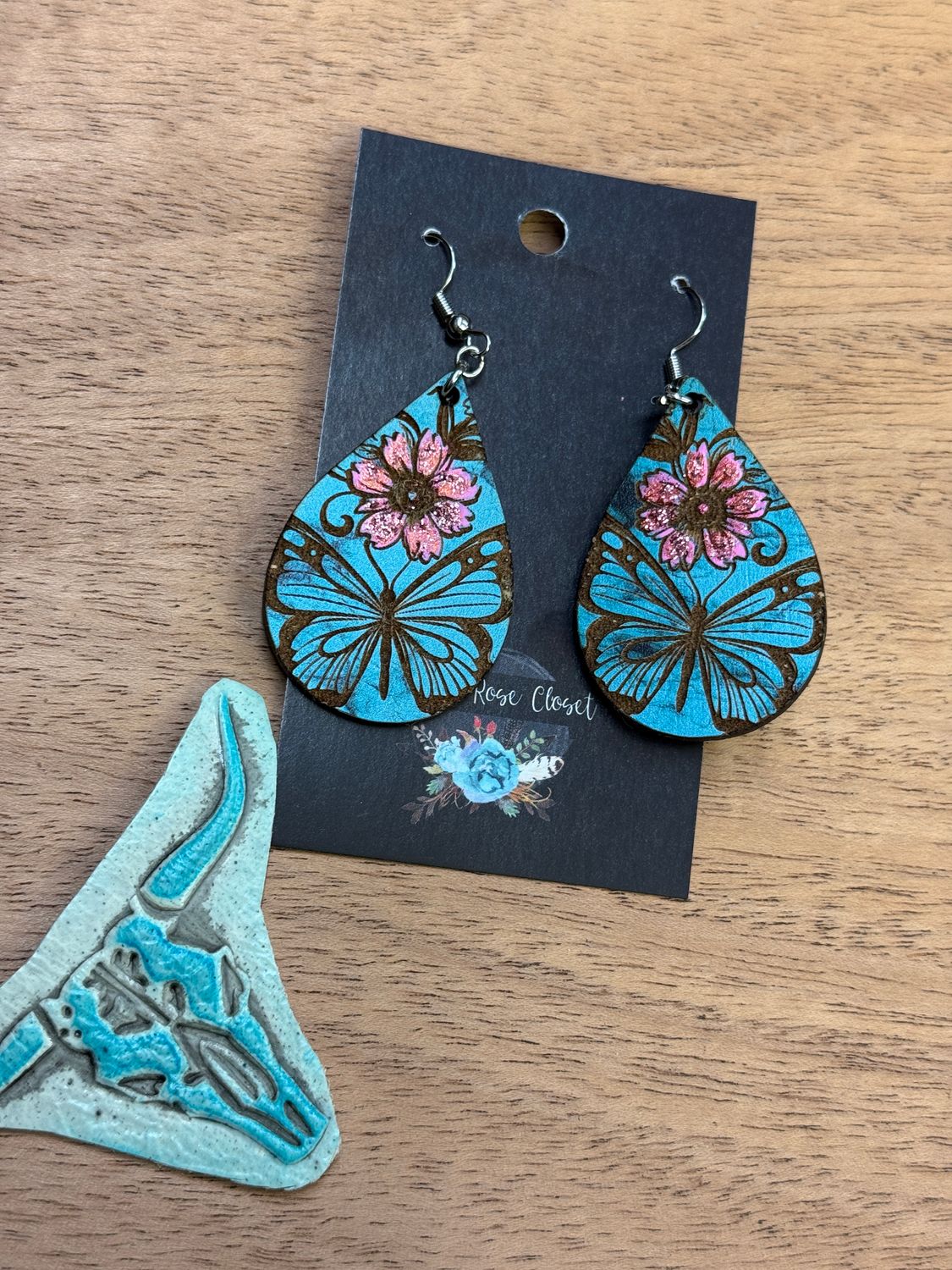 Butterfly Teardrops~Pink Flowers Earrings