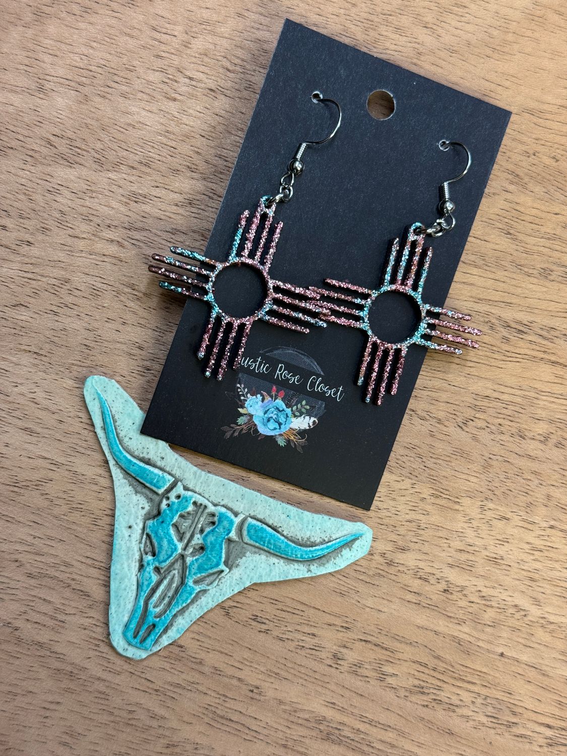 1.5&quot; Copper Teal Glitter Earrings