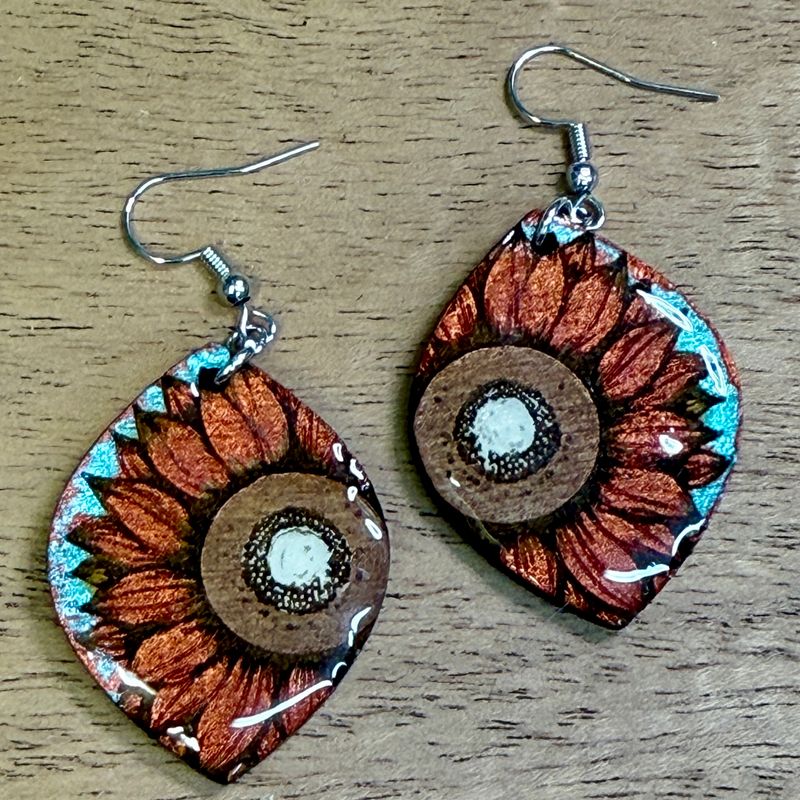 Copper Sunflower Teardrop Earrings