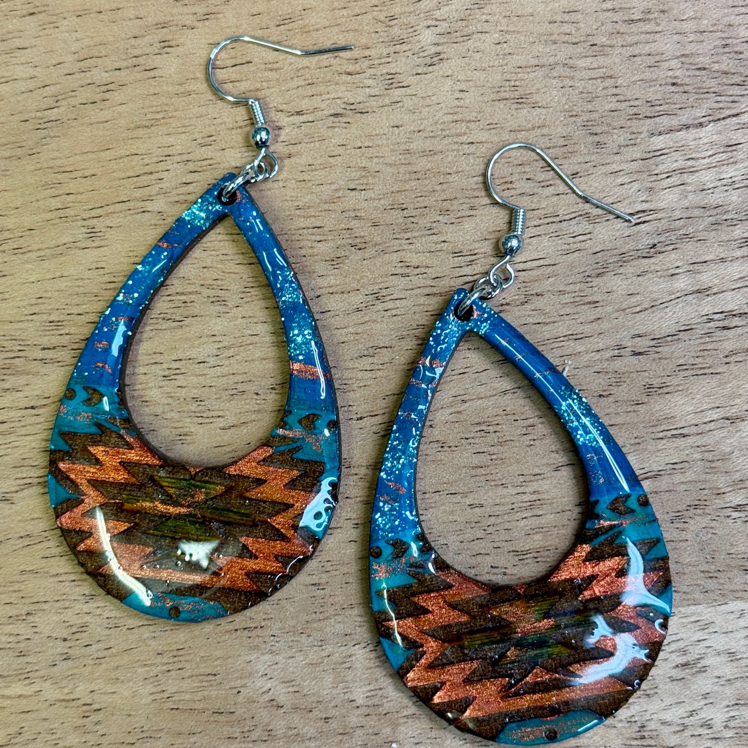 Aztec Turquoise Copper Open Teardrop Earrings