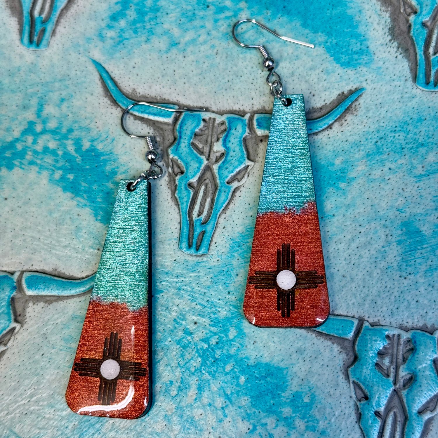 2&quot; Zia Drop Teal Copper Earrings