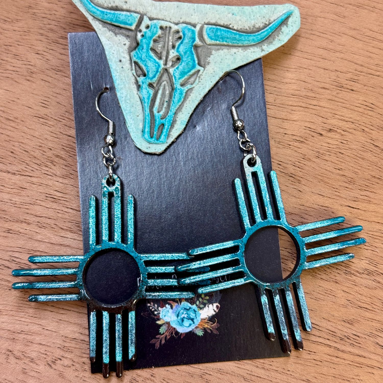 Turquoise Teal 2&quot; Zia Earrings