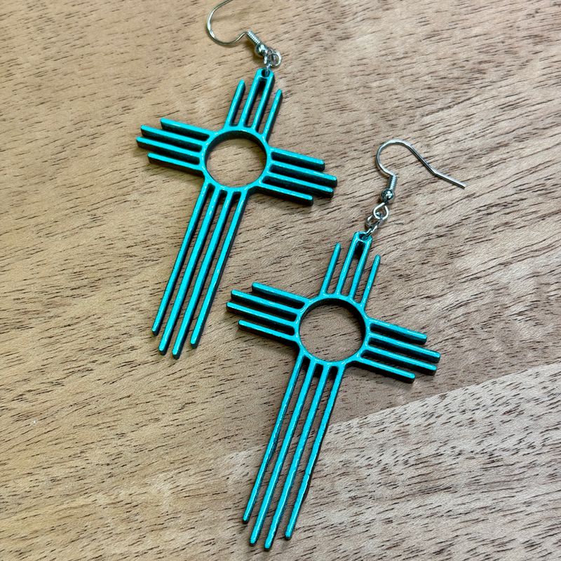 3&quot; Teal Long Zia Earrings