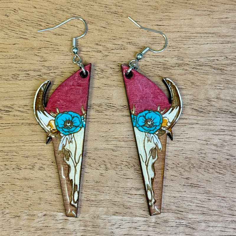 White Skull Burgundy Earrings