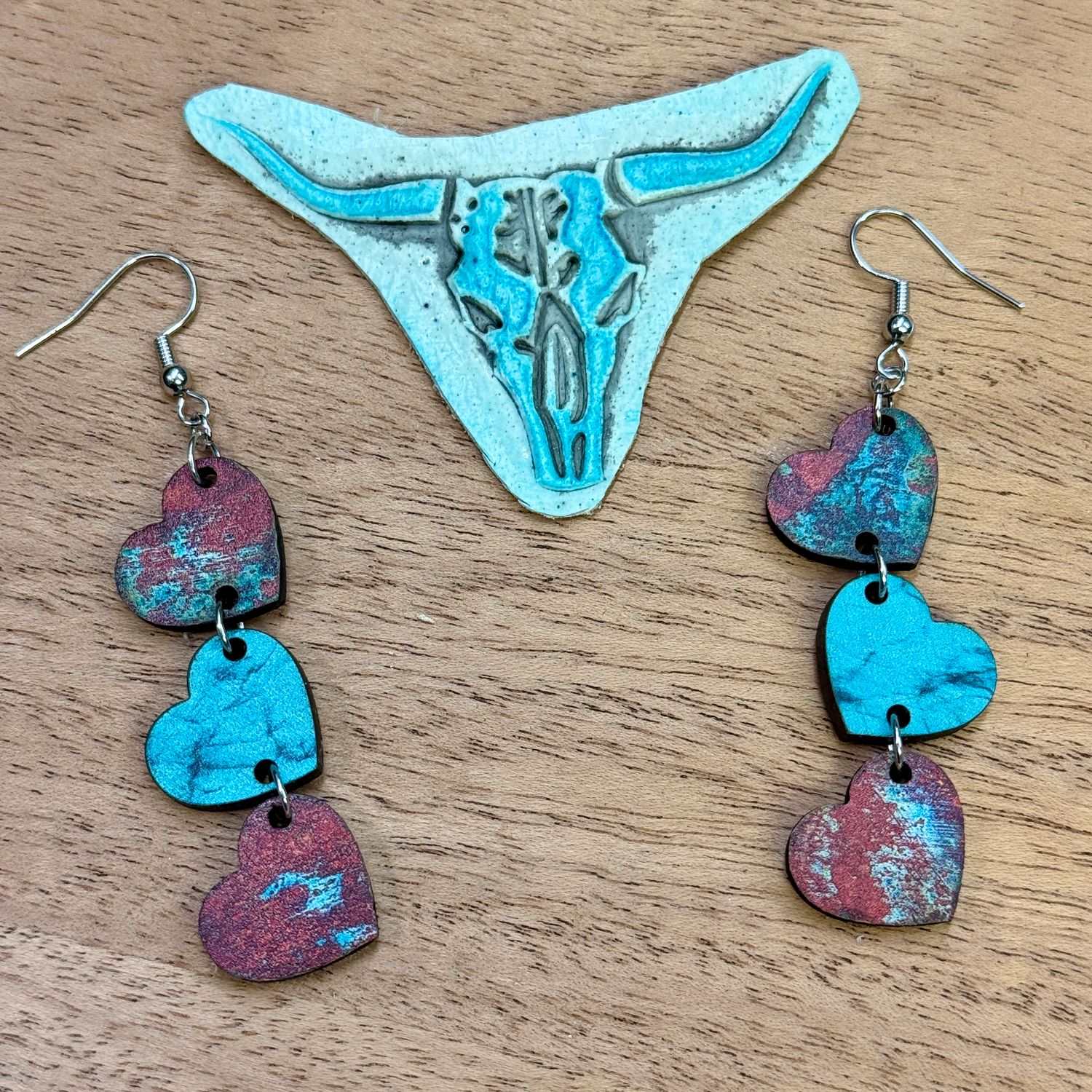 Patina Triple Heart Earrings
