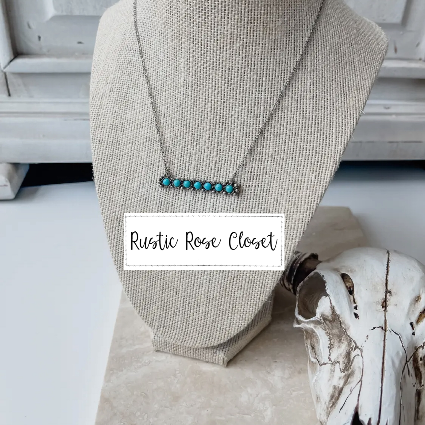 Western Beaded Bar Necklace - Turquoise