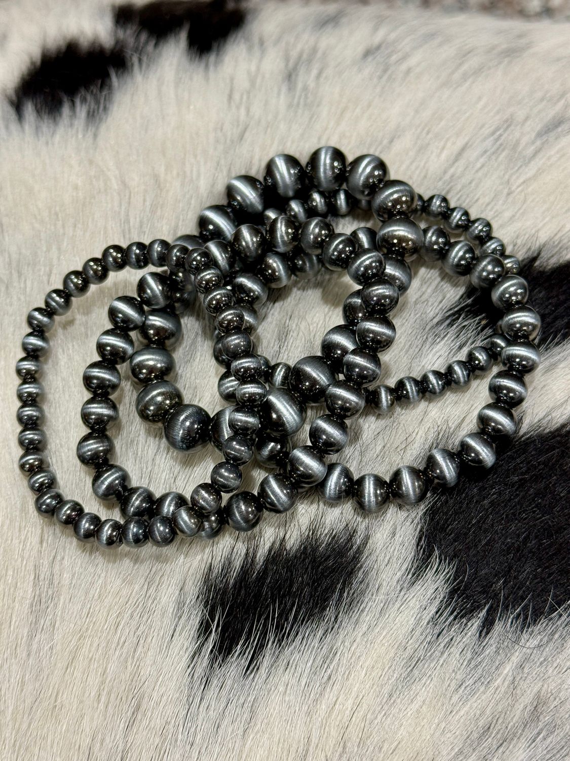 Western Navajo Style Bead Stretch Bracelets - SILVER