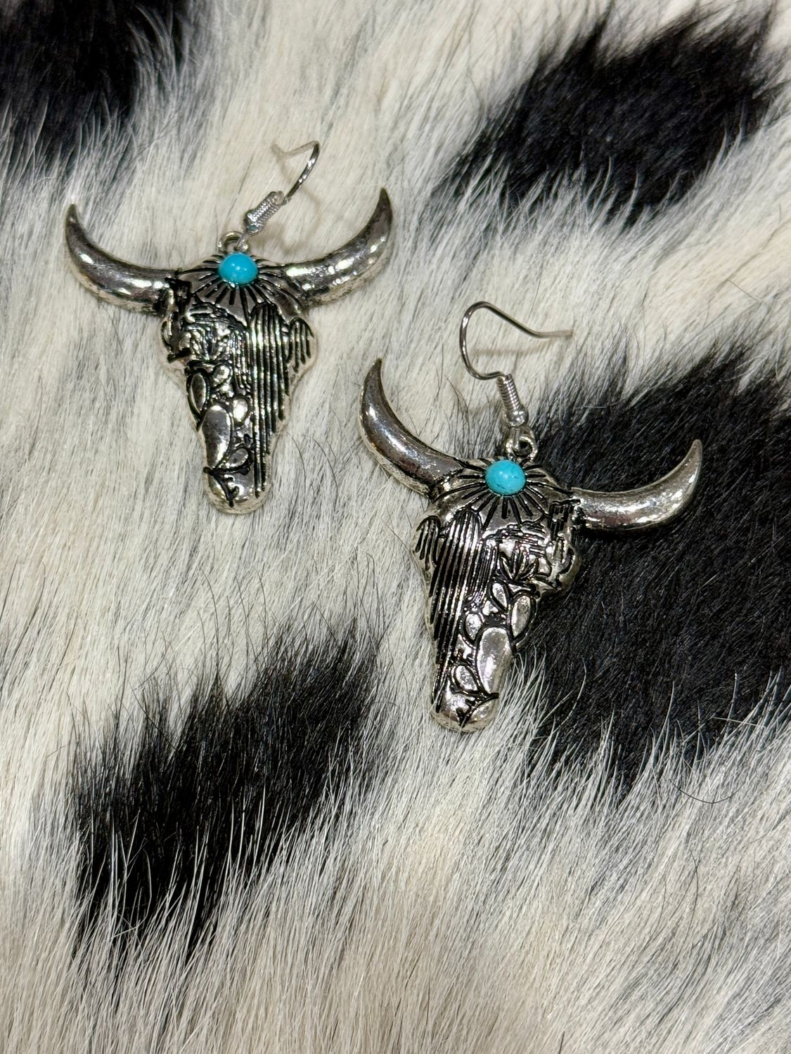 Steer Longhorn Earrings Bull Head Earrings - Turquoise