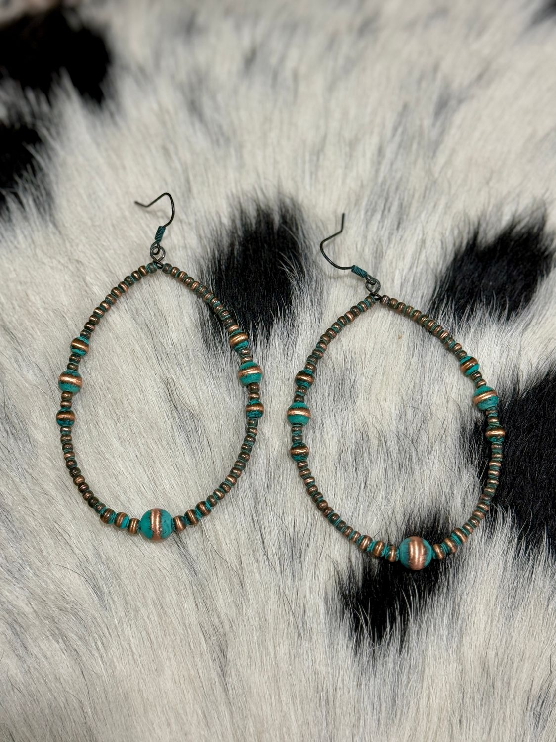 Western Teardrop Navajo Hoop Earrings - Patina Turquoise
