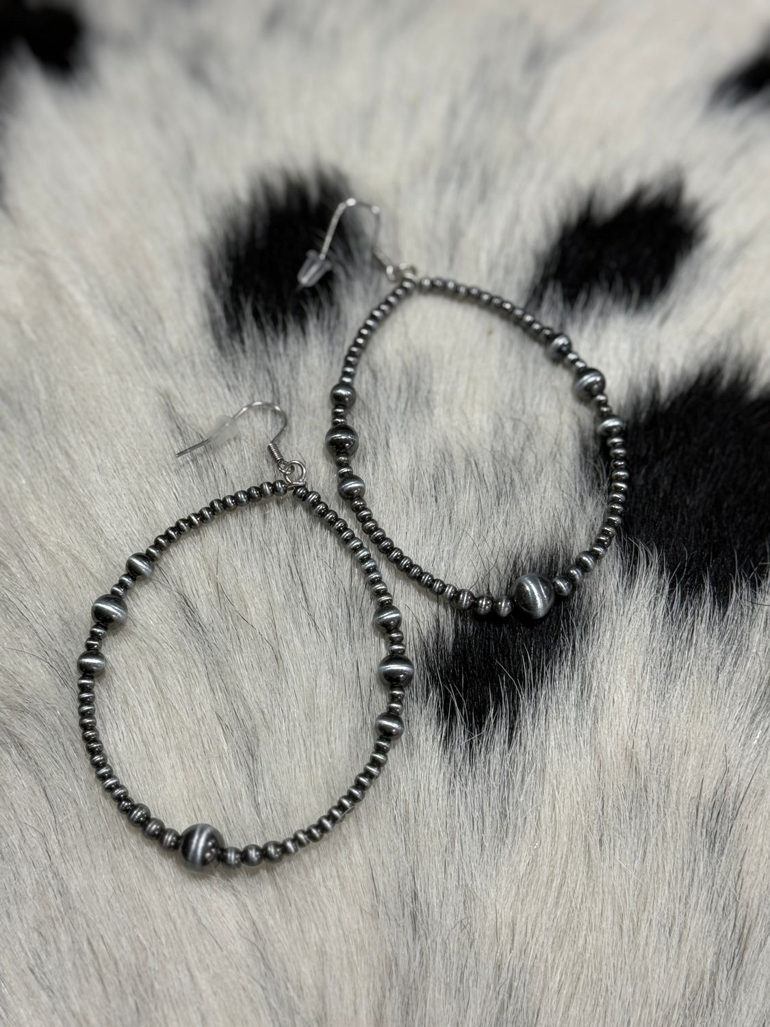 Western Teardrop Navajo Hoop Earrings - Silver