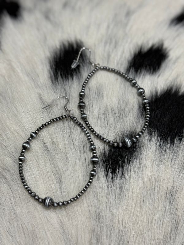 Western Teardrop Navajo Hoop Earrings - Silver