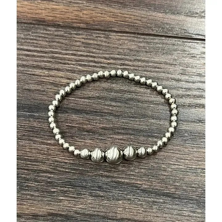 Handmade Silver Navajo Bead Stretch Bracelet