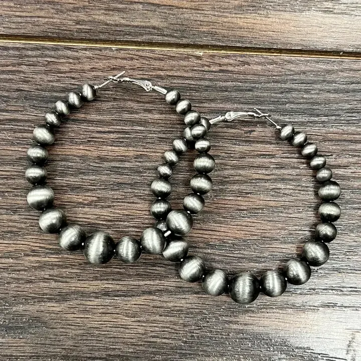 Handmade Graduated Navajo Bead Hoop Earrings