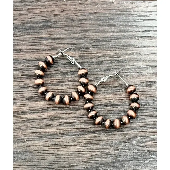 Copper Navajo Bead Hoop Earrings 
