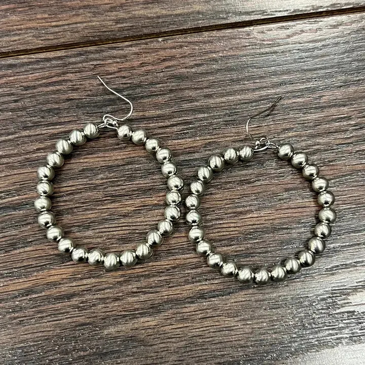 Silver Navajo Bead Hoop Earrings 