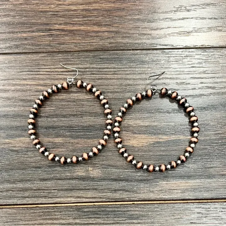 Handmade Copper &amp; Silver Navajo Bead Hoop Earrings