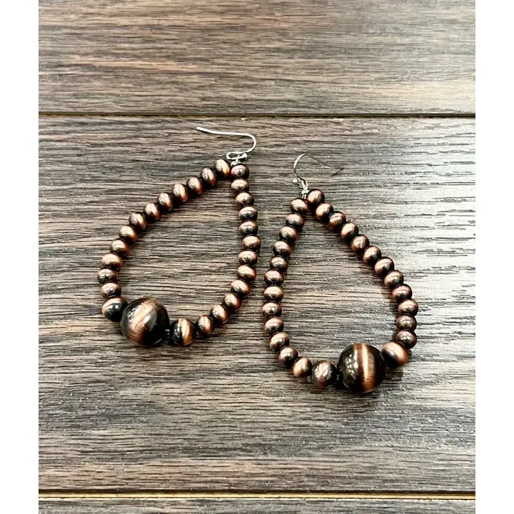 Handmade Drop Copper Navajo Bead Earrings  