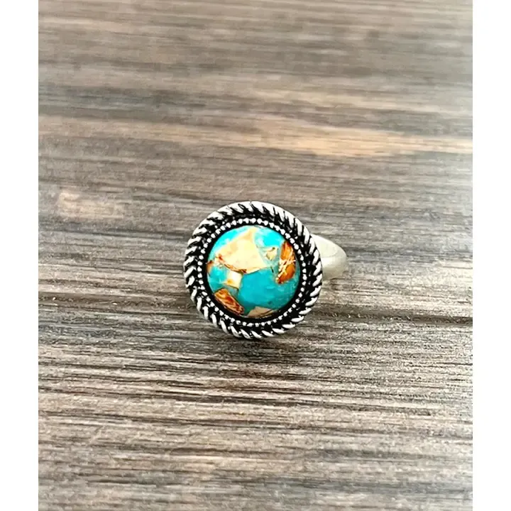 Round Gemstone Adjustable Ring 