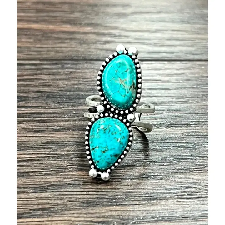 Double  Turquoise Adjustable Ring