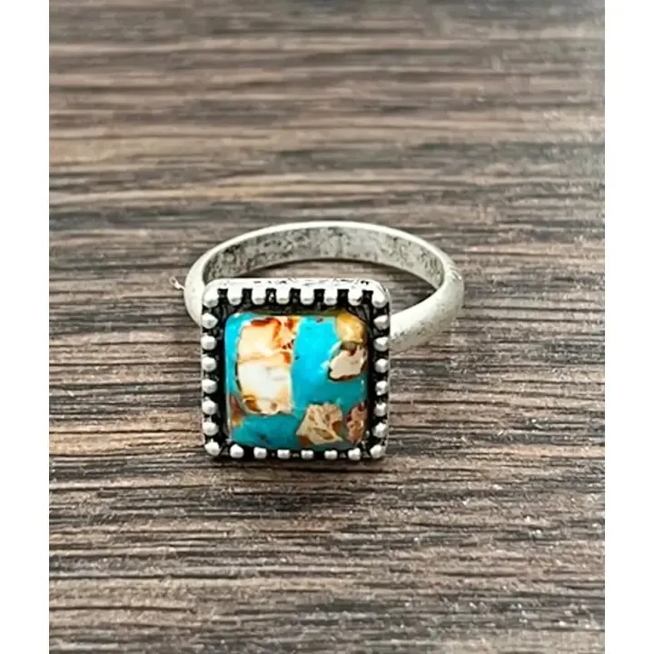 Square Gemstone Adjustable Ring 