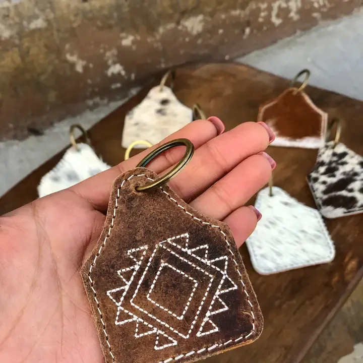 Aztec Vintage Cowhide &amp; Leather Keychain      