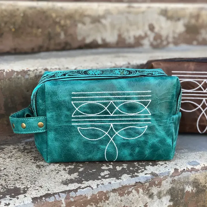 BootStitch Turquoise Tooled &amp; Leather Toiletry Bag    