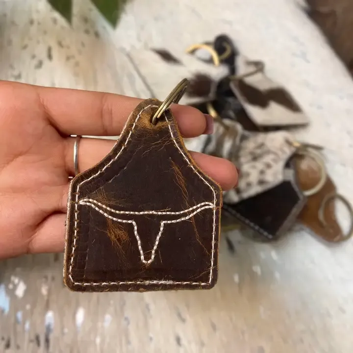 Highland Vintage Cowhide &amp; Leather Keychain 