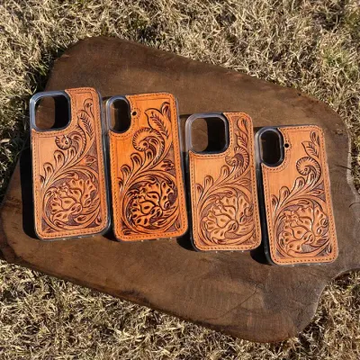 Phone Case Tooled Leather Floral ll - 16ProMax