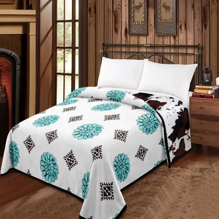 Stone - Cowprint Mia Reversible 2 Design Blanket   