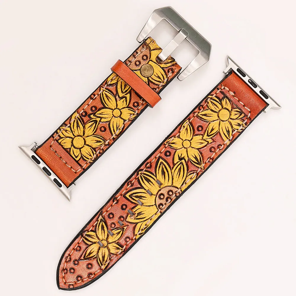 Sun Flower Slim Tooled Leather i Watch 38-40-41