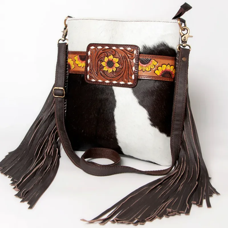 Cowhide Sun Flower Crossbody Fringe Bag