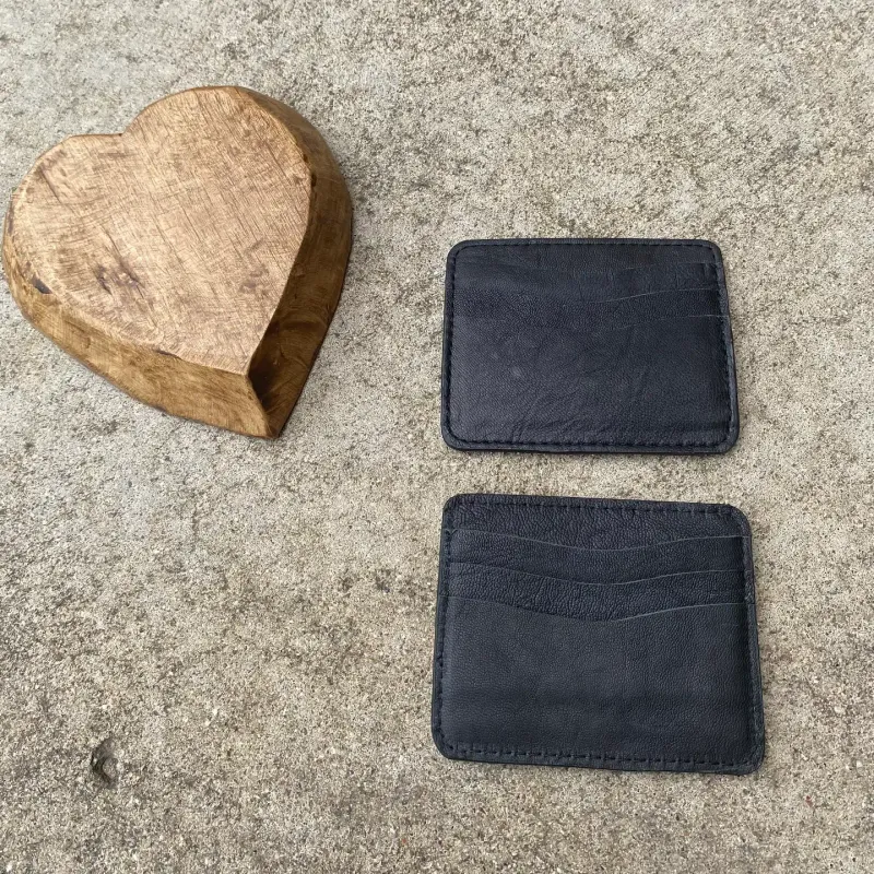 Black Leather Cowhide Credit Card Wallet 