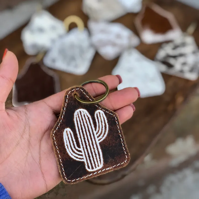 Cactus Vintage Cowhide &amp; Leather Keychain   