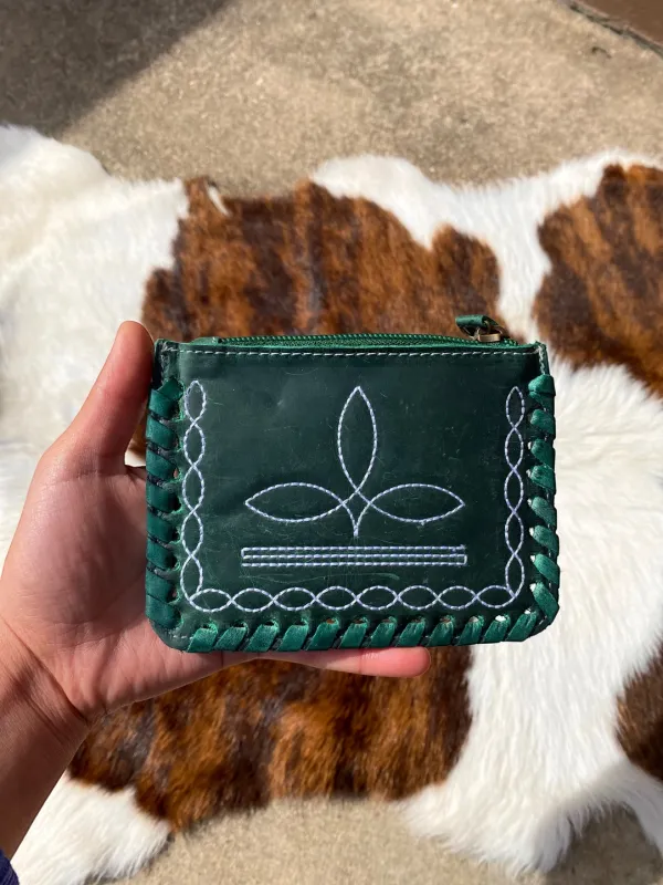 Emerald BootStitch Vintage Leather Coin Pouch   - BootStich I