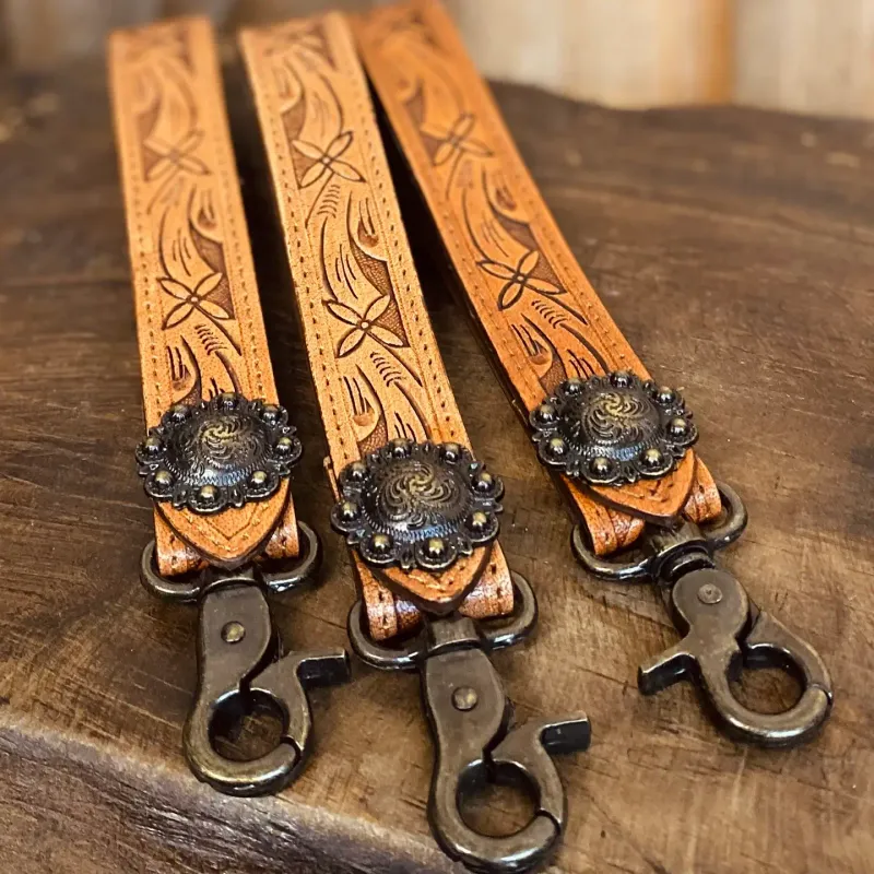 Tooled Leather Wristlet Keychain