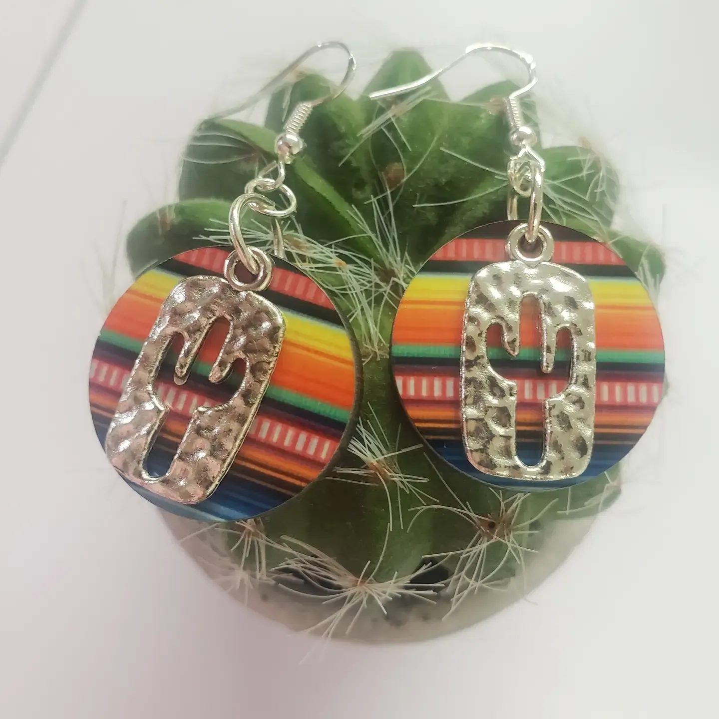Cactus Cut Out Round Serape Earring