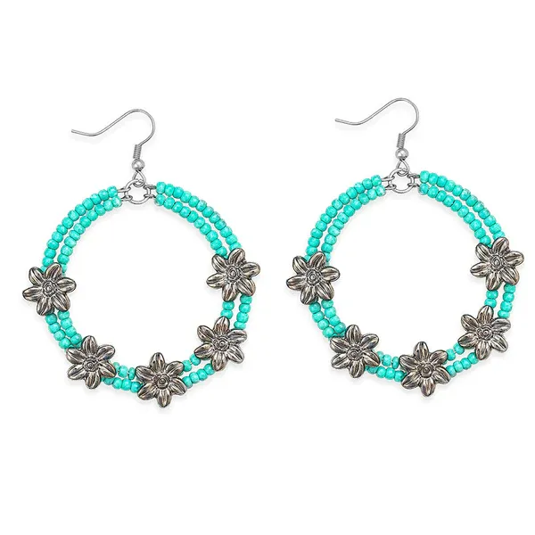 Turquoise Bead Floral Earrings 