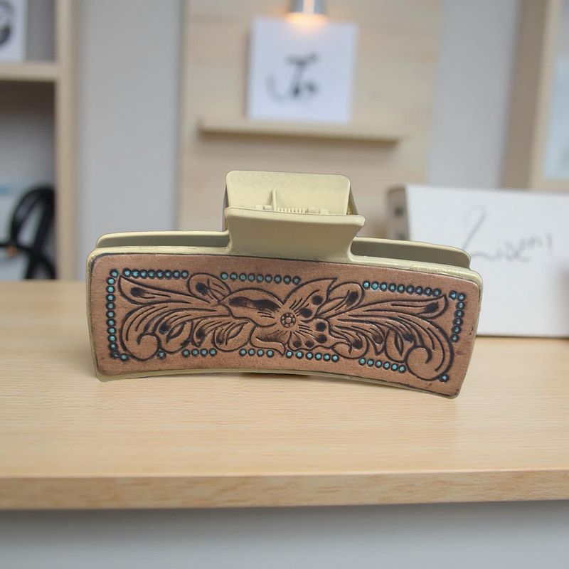 Teal Dot Tooled Hair Claw