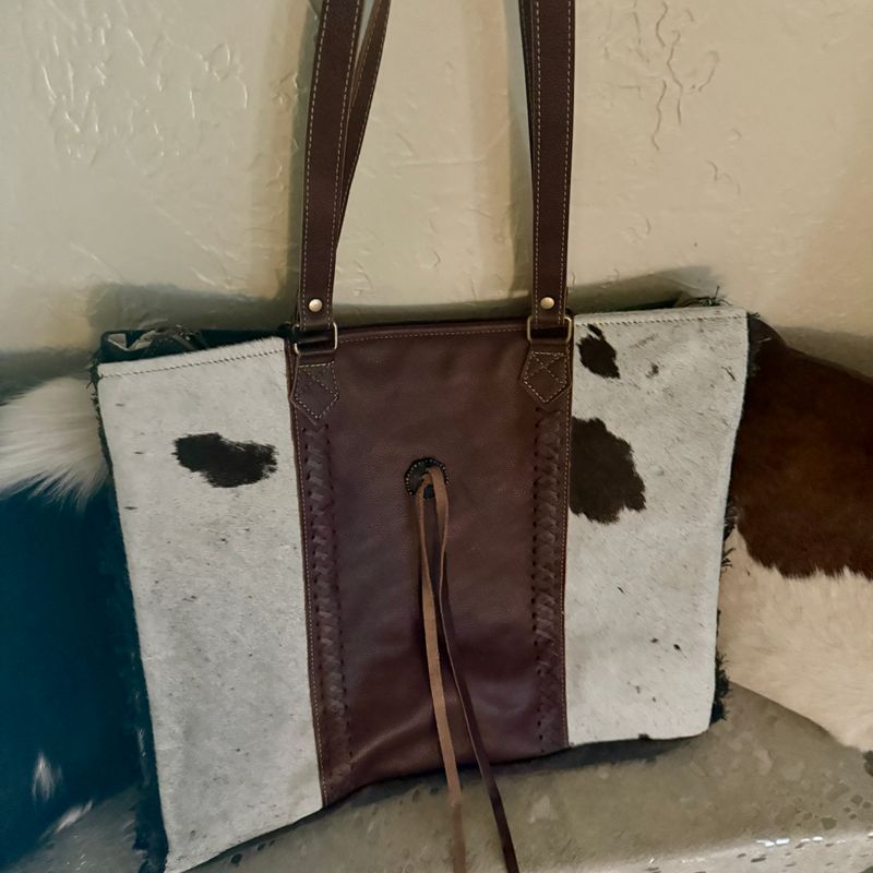 Cowhide Cross Stitched Weekender Bag