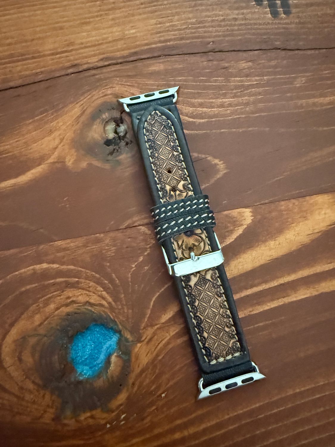 Natural Hand Tooled Leather Watchband 38/40/41