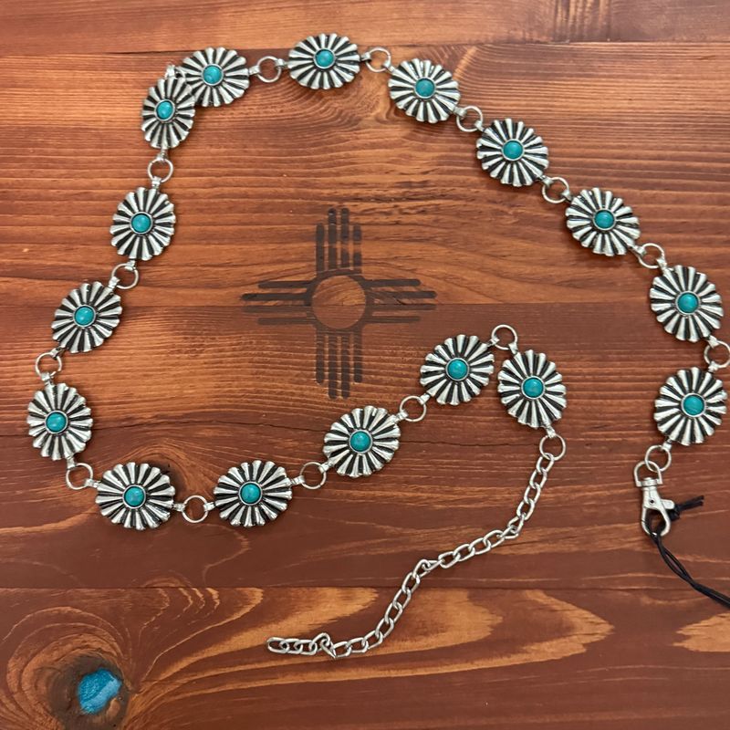 Turquoise Shadow Concho Belt - XL