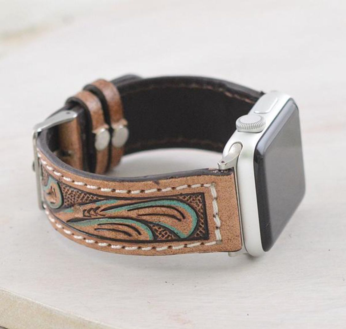 Leather Watchband - Teal Outline 42/44/45
