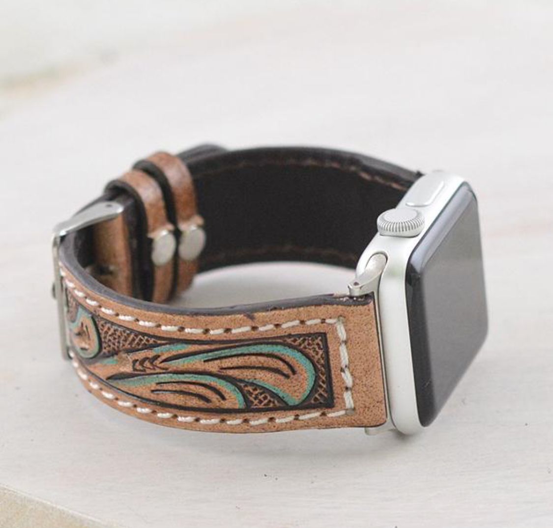 Leather Watchband - Teal Outline 38/40/41