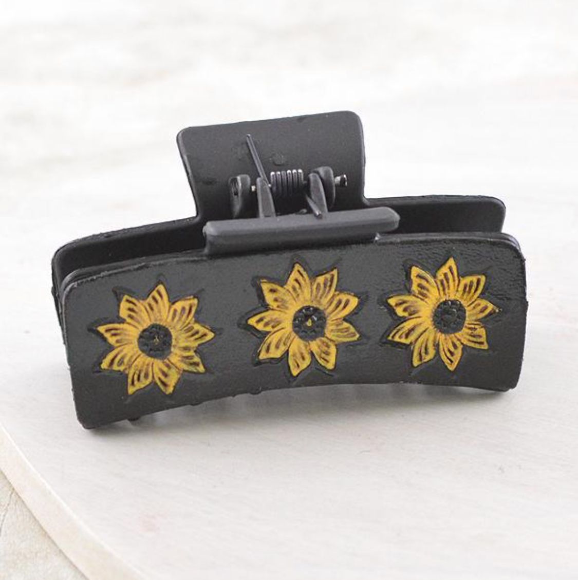 Leather Sunflower Hair Clip