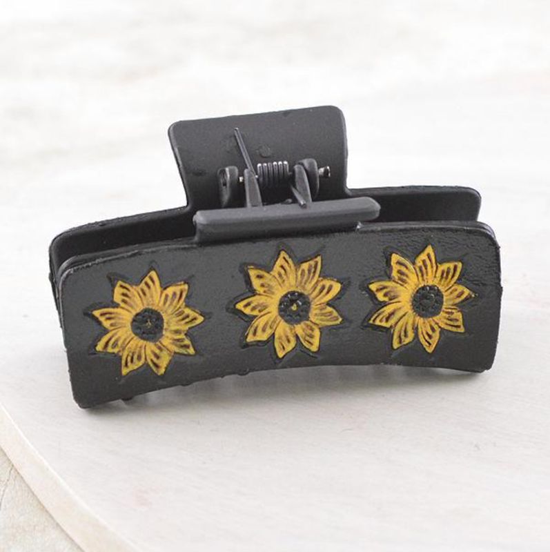 Leather Sunflower Hair Clip
